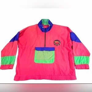 VTG Slazenger Windbreaker Jacket Sz XL Neon Pink Lime & Purple 80s 90s Style